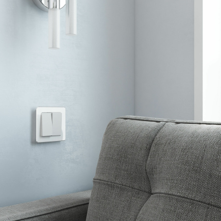 Выключатель двухклавишный проходной (белый матовый) СУ IP20 Werkel