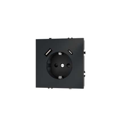 Розетка встраиваемая Voltum S70 с заземлением и защитными шторками, 16А, с USB, A+C, (графит)