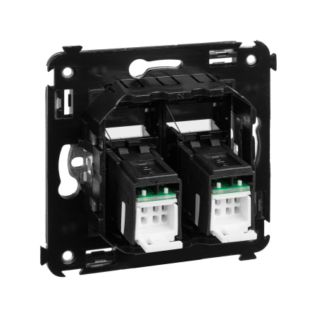 Компьютерная розетка RJ-45 в стену, кат.6А двойная, "Avanti", "Черный квадрат" DKC