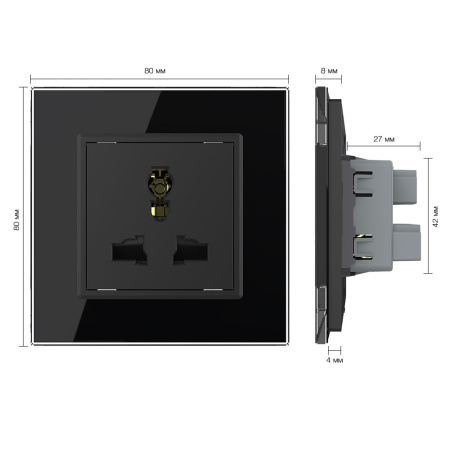 Розетка универсальная 1 модуль Черная Livolo