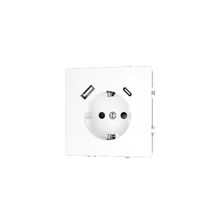 Розетка встраиваемая Voltum S70 с заземлением и защитными шторками, 16А, с USB, A+C, (белый глянцевый)