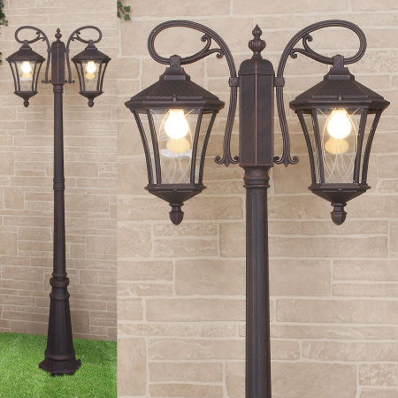 Уличный двухрожковый светильник 2*E27 капучино IP44 Virgo F/2 (a031925) Elektrostandard