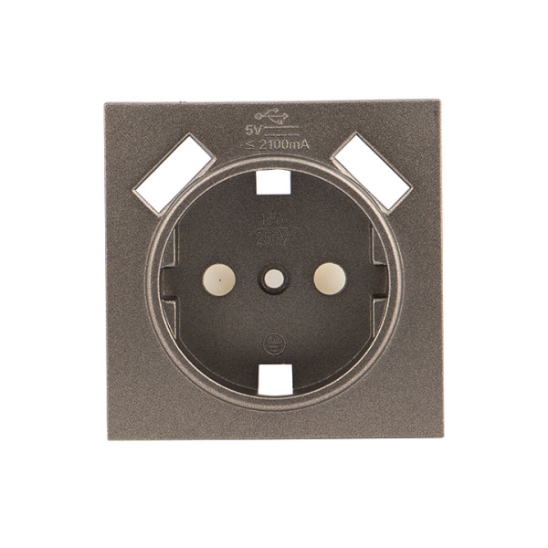 Валенсия Лицевая панель розетки 1-местной с/з 16А графит с защ, штор, с 2 USB 2,1А EKF