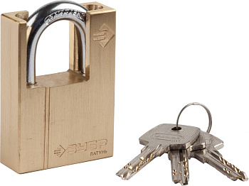 Замок "ЭКСПЕРТ" навесной, латунный корпус, закаленная дужка, с дополнительной защитой, 50мм ЗУБР