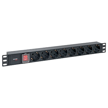 Блок розеток PDU TERACOM PRO 19" 1U 10А/250В 8 розеток Schuko с выключателем без шнура питания входной разъем C14 корпус алюминий черный EKF