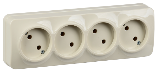 Розетка четырехместная ОУ РС24-2-ХК без з/з 10А GLORY кремовый IEK Розетка четырехместная ОУ РС24-2-ХК без з/з 10А GLORY кремовый IEK