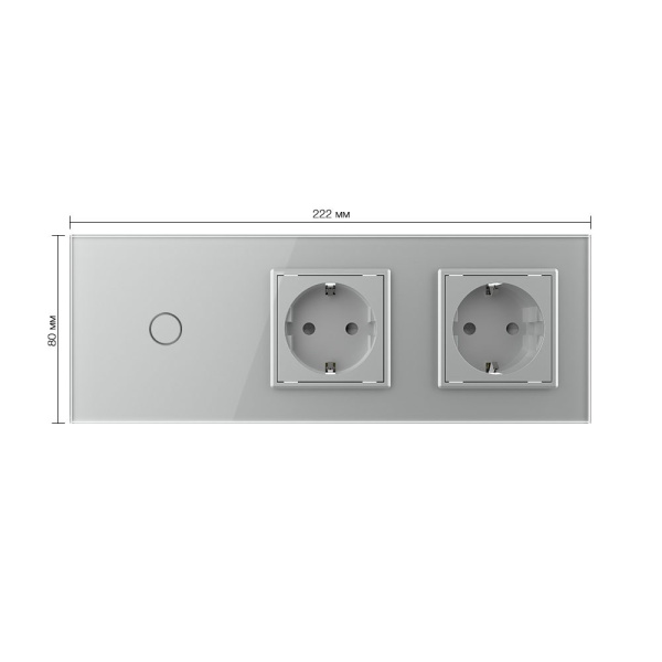 Сенсорный выключатель комбинированный на 1 линию 2 розетки 3 модуля Серый Livolo