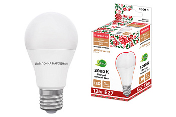 Лампа светодиодная НЛ-LED230-A60-12 Вт-230 В-3000 К-Е27, (60х108 мм), Народная TDM