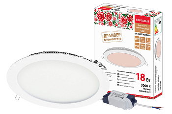 Светильник ультратонкий встраиваемый светодиодный "Даунлайт НАРОДНЫЙ" СВО (белый) 18 Вт 3000К TDM