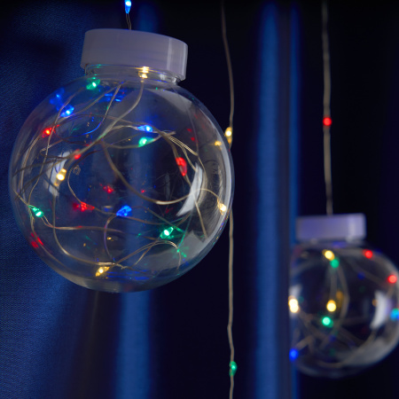 Св/д гирлянда Feron CL592 бахрома с шариками, статичная, 3*0,8м+ 2м мульти USB, прозр.шнур