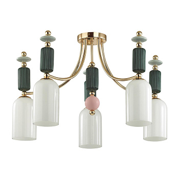 Люстра потолочная E14 5*40W CANDY золото/разноцветн./керамика/стекло ODEON LIGHT