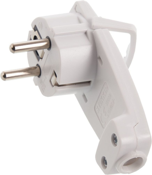 Вилка угловая ультраплоская с кольцом с/з STEKKER, PPG16-45-202, 250В,16A, IP20, белый
