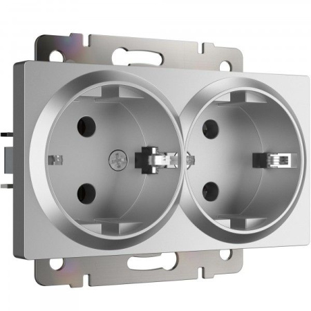 Встраиваемые механизмы Розетка СУ 2 мест. с зазем. 16А серебряный IP20 Werkel