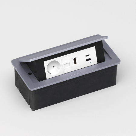 Donel Настольный встраиваемый выдвижной розеточный блок 6 мод. (3 мод. 45х45), алюминий