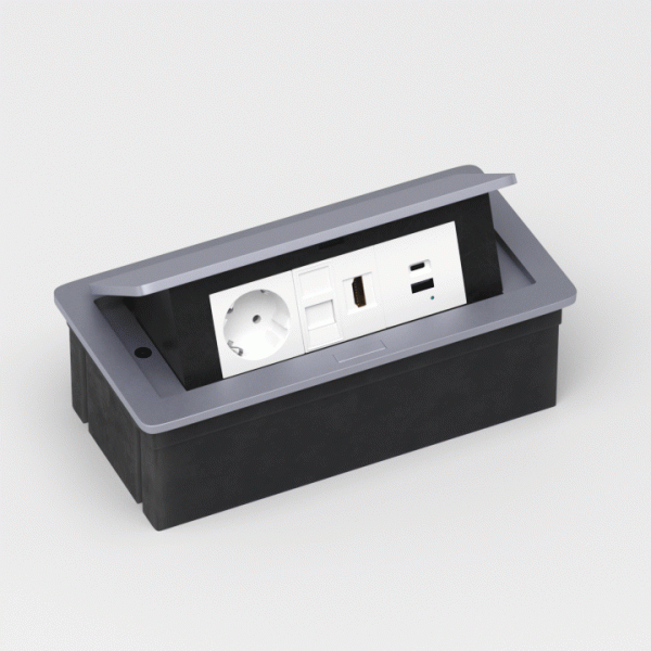 Donel Настольный встраиваемый выдвижной розеточный блок 6 мод. (3 мод. 45х45), алюминий