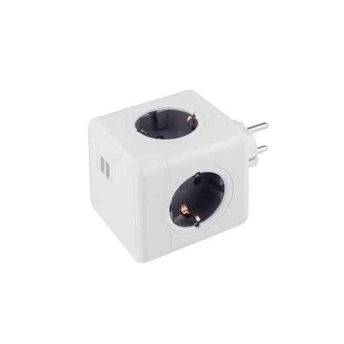 Разветвитель Cube Original 4 Euro 16А, 2 USB A с блоком 5В/2.1А RocketSocket, цвет белый-серый
