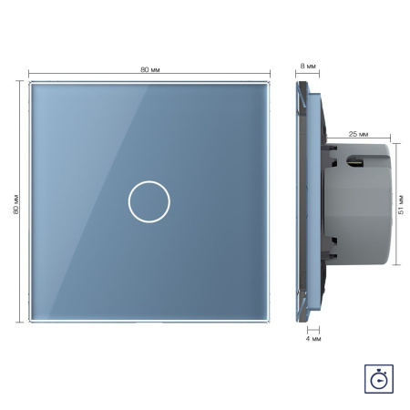 Сенсорный выключатель с таймером 1 клавиша 1 модуль Синий Livolo