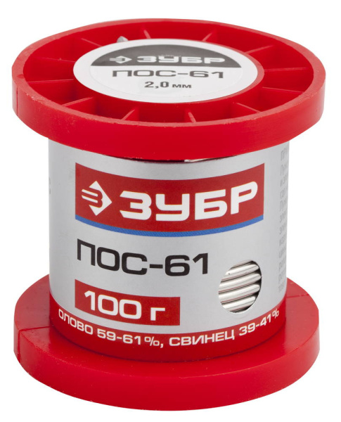 Припой, ПОС 61, проволока, 100г, 2мм ЗУБР