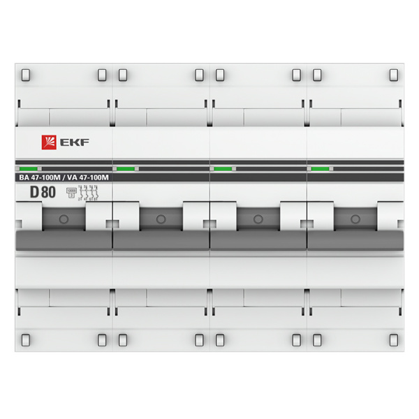 Выключатель автоматический ВА МОД 4П 80А D 10кА ВА 47-100M без теплового расцепителя PROxima EKF