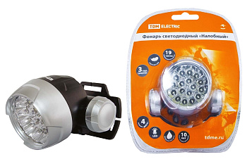 Фонарь светодиодный "Налобный", 18 светодиодов 54 лм/Вт, батареи типа 3*AAA (в комплект не входят) T