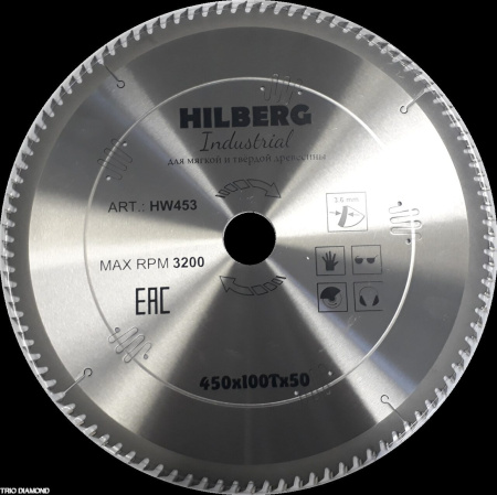 Диск пильный Industrial Дерево 450*50*100Т HW453 Hilberg