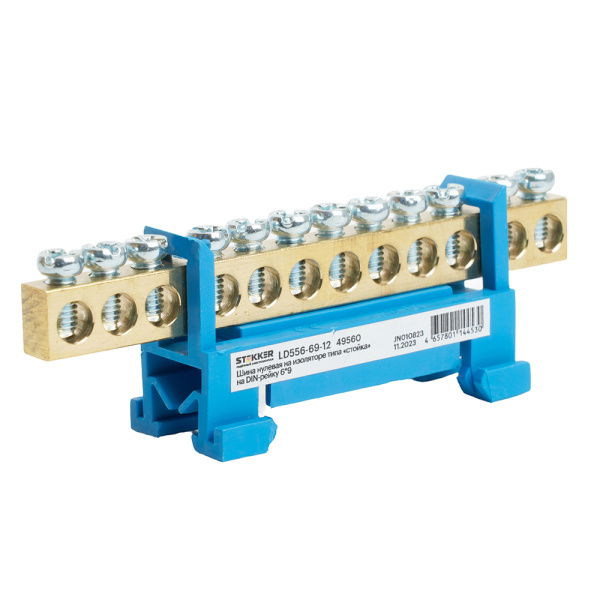 Шина "N" на изоляторе STEKKER 6*9 тип "стойка" на DIN-рейку 12 выводов, синий, LD556-69-12 Шина "N" на изоляторе STEKKER 6*9 тип "стойка" на DIN-рейку 12 выводов, синий, LD556-69-12