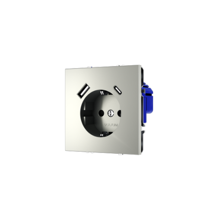 Розетка встраиваемая Voltum S70 с заземлением и защитными шторками, 16А, с USB, A+C, (сталь)