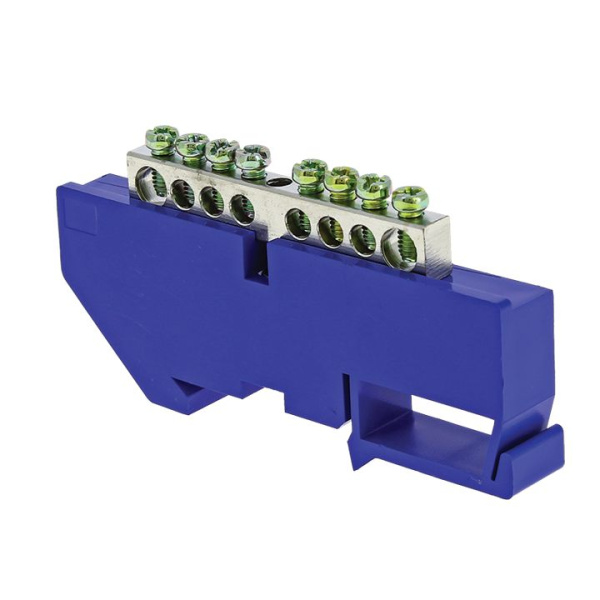 Шина "0" N (6x9мм) 8 отв, цинк синий изолятор на DIN-рейку PROxima EKF