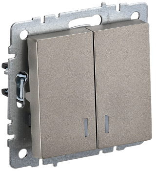 BRITE Выключатель 2-клавишный с индикацией 10А ВС10-2-1-БрШ шампань IEK