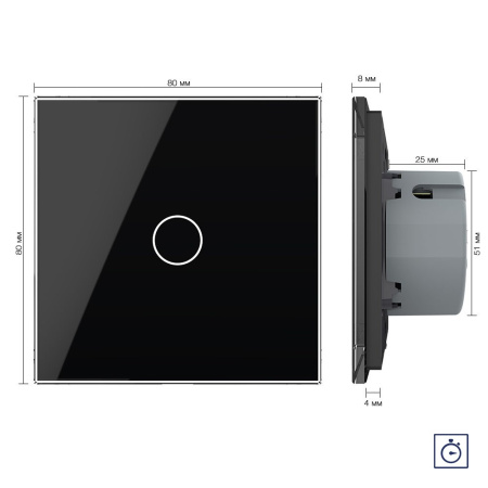 Сенсорный выключатель с таймером 1 клавиша 1 модуль Черный Livolo