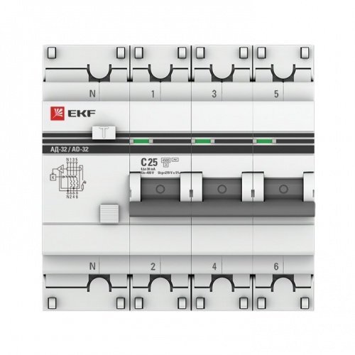 Дифференциальный автоматический выключатель АД-32 АВДТ 3П+N 25А С 4,5кА 30мА PROxima EKF фото 2