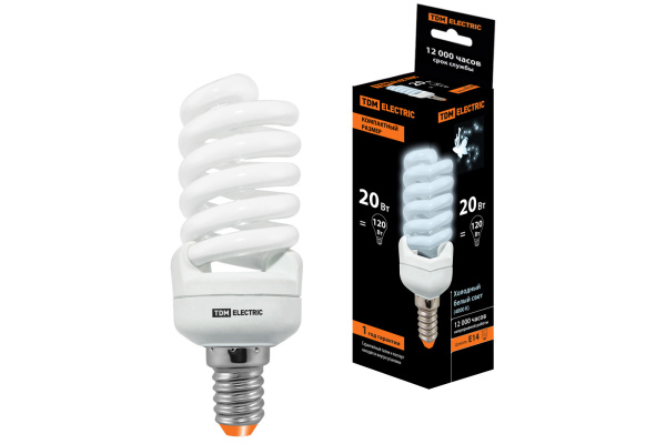 Лампа энергосберегающая КЛЛ-FSТ2-20 Вт-4000 К–Е14 КОМПАКТ (41х108 мм) TDM Лампа энергосберегающая КЛЛ-FSТ2-20 Вт-4000 К–Е14 КОМПАКТ (41х108 мм) TDM