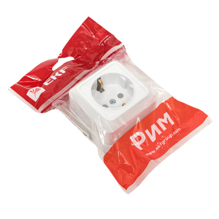 Рим Розетка 1-местная 16А с заземлением белая с защ, штор, EKF