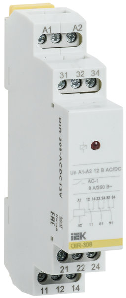 Реле промежуточное модульное OIR 3 контакта 8А 12В AC/DC IEK
