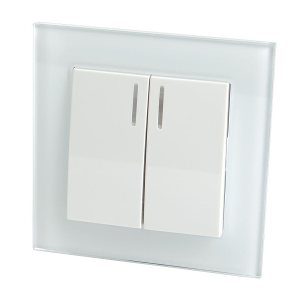 Выключатель 2-клавишный c индикатором, STEKKER, GLS10-7002-01, 250В, 10А, серия Катрин, белый