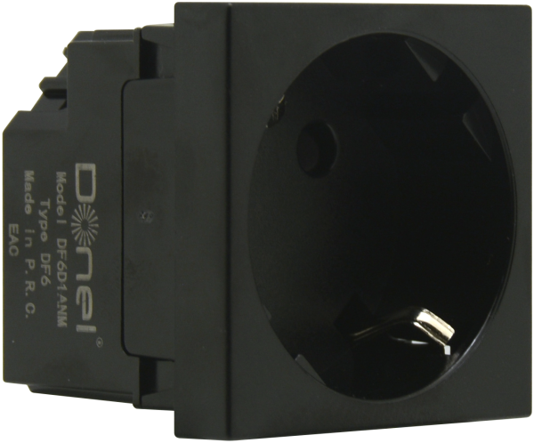 Donel Розетка 2К+З нем.ст., 45 гр., с з/ш, черн. матовая (45х45мм), серия (тип) DF6 Donel Розетка 2К+З нем.ст., 45 гр., с з/ш, черн. матовая (45х45мм), серия (тип) DF6