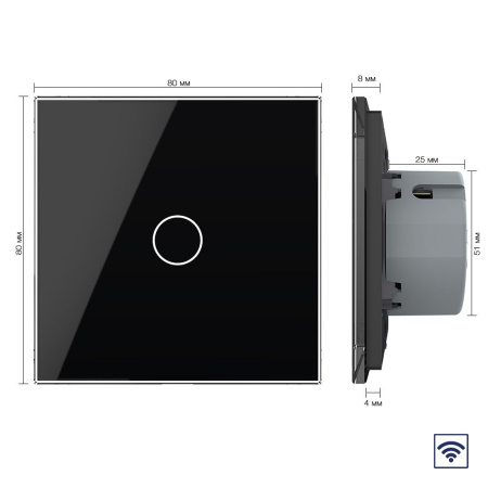 Сенсорный радиоуправляемый выключатель 1 клавиша 1 пост Черный Livolo