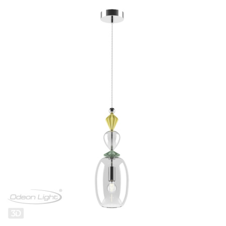 Подвес E14 1*40W 4893/1B BIZET хром/раноцветн./керамика/стекло ODEON LIGHT