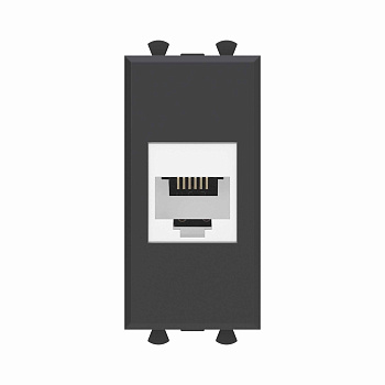 Телефонная розетка RJ-12 без шторки модульная, "Avanti", "Черный матовый", 1 модуль DKC