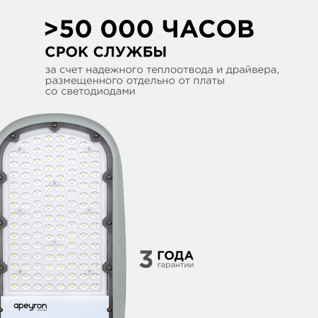 29-03 Светильник светодиодный, уличный, консольный 80Вт, 230/50Гц, 8800лм, 5000К, IP65, КСС "Ш", 495*215*80мм, Ф60мм, серый APEYRON