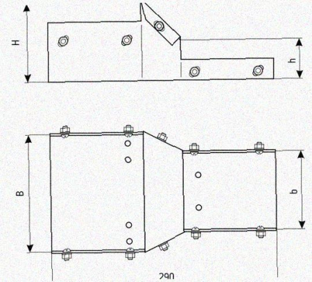 Лоток переходной замковый ЛПЗ 150х150-100х100 УХЛ1, оцинкованный лист, S1,0