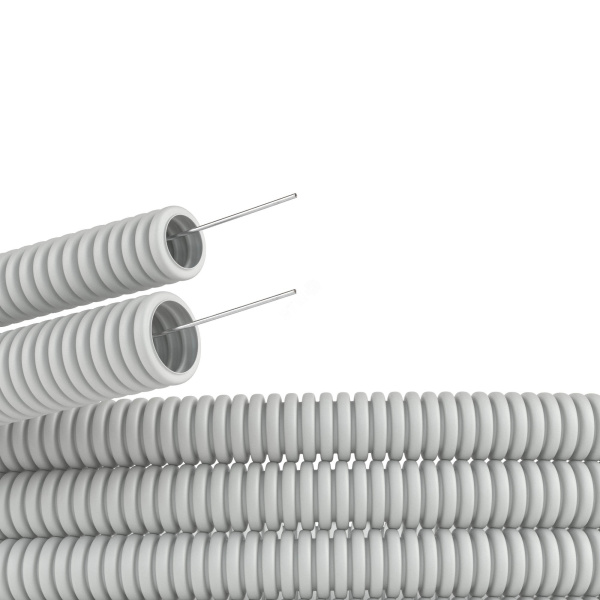 Труба ПВХ гибкая гофр. д.16мм, лёгкая с протяжкой, 100м, цвет серый DKC