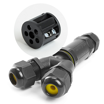 Соединитель-коннектор для проводов LD529, 3-контактный, водонепроницаемый (клемма 3pin), черный STEKKER