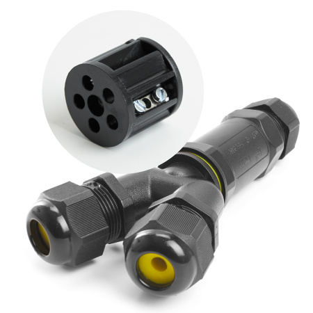 Соединитель-коннектор для проводов LD522/LD529, 3-контактный, водонепроницаемый, черный