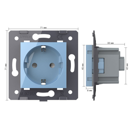 Розетка электрическая с заземлением защитными шторками 16A, цвет синий (механизм) Livolo Розетка электрическая с заземлением защитными шторками 16A, цвет синий (механизм) Livolo