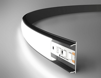 Алюминиевый профиль накл.гибкий черный/матовый рассеиватель 2000*18*4, 2 заглушки, 4 крепл. в компл. (для ленты до 15мм) Ambrella Light