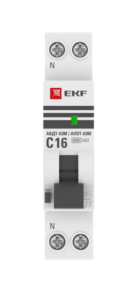 Дифференциальный автоматический выключатель АВДТ-63М АВДТ 1П 16А С 6кА 10мА PROxima EKF Дифференциальный автоматический выключатель АВДТ-63М АВДТ 1П 16А С 6кА 10мА PROxima EKF