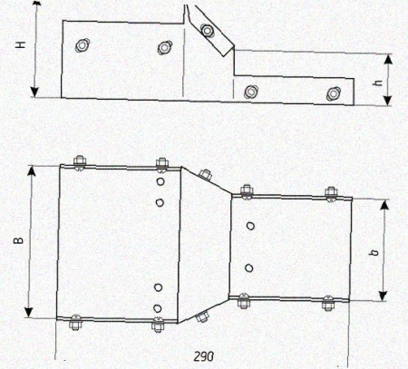 Лоток переходной замковый ЛПЗ 300х100-300х80 УТ1,5, оцинкованный лист, S1,0