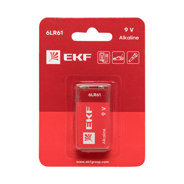 Алкалиновая батарейка типа 9V(6LR61) блистер 1шт, EKF