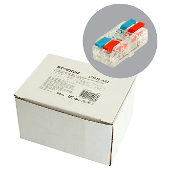 Клемма супер-компактная проходная серии 219 на 2 контакта STEKKER,LD219-422